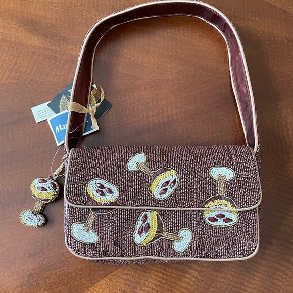Marshalls Handbags - Brown Beaded Espresso Martini Shoulder Bag Purse Made in India Marshalls